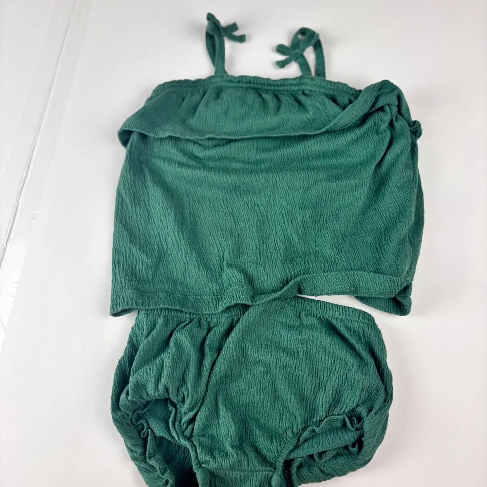 Carter's Green Crinkle Cotton Tank Top‎ & Bloomers Set Toddler 24 Months